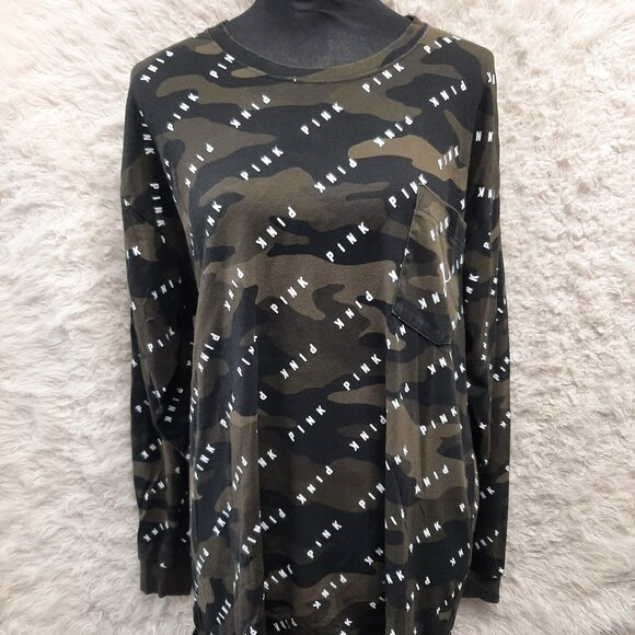 Pink by Victoria's Secret Women's Black Khaki Camo Signature Print Sweatshirt Si - Picture 1 of 8